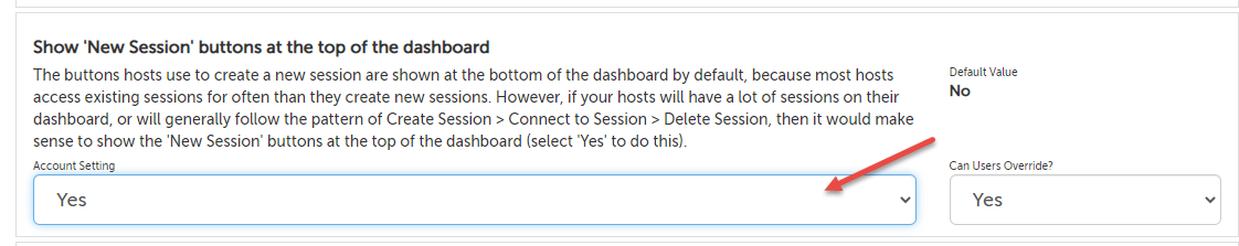 Show new session buttons